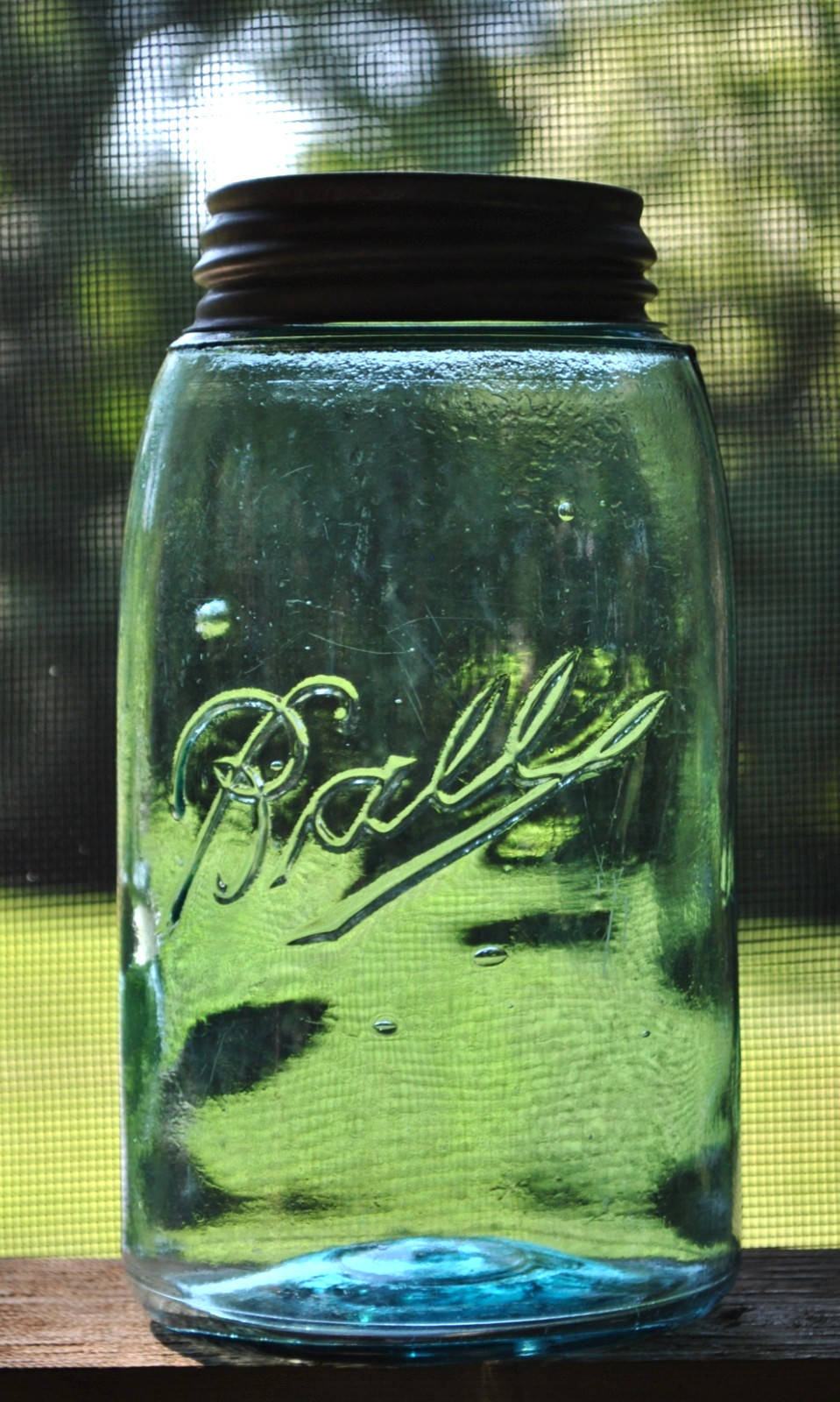 Vintage 1896~1910 BALL 3~L (NO MASON) BLUE QUART CANNING JAR *B on BASE *RB #193