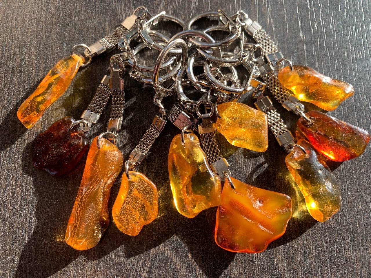 Lot of 10 Natural Amber Keychains Genuine Raw Polished Amber Stone Key Rings