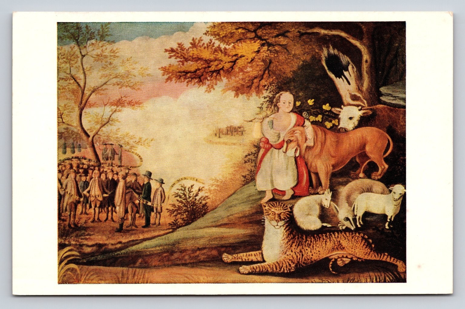 The Peaceable Kingdom by Edward Hicks Vintage Litho Postcard 1830 Art