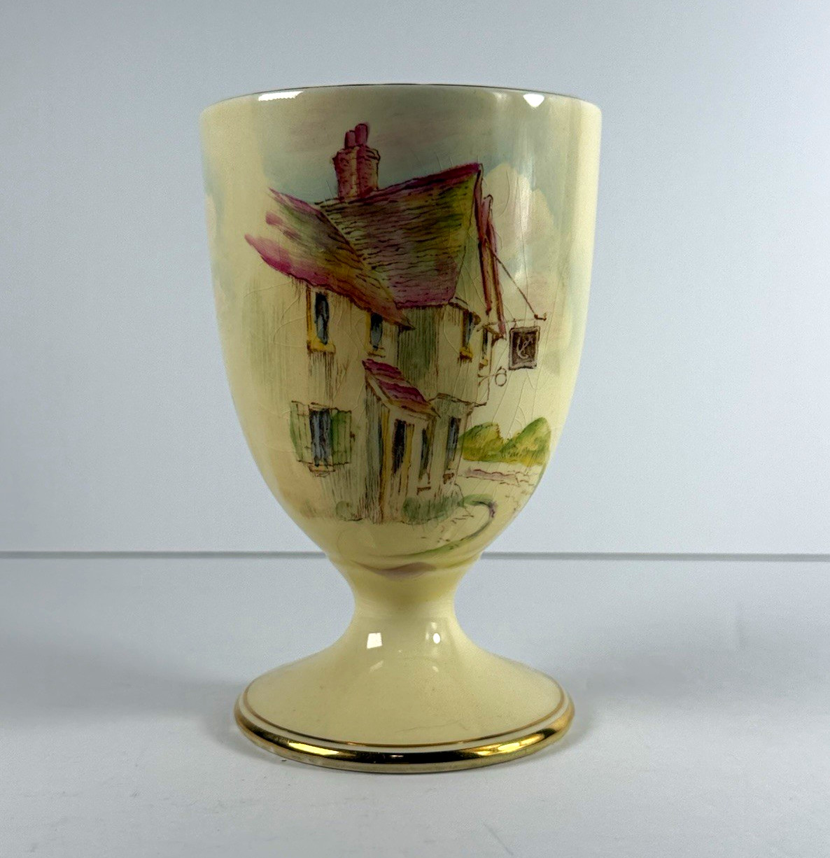 Royal Doulton Happy Days Hand Painted Ceramic Cottage Egg Cup 4 in Glossy