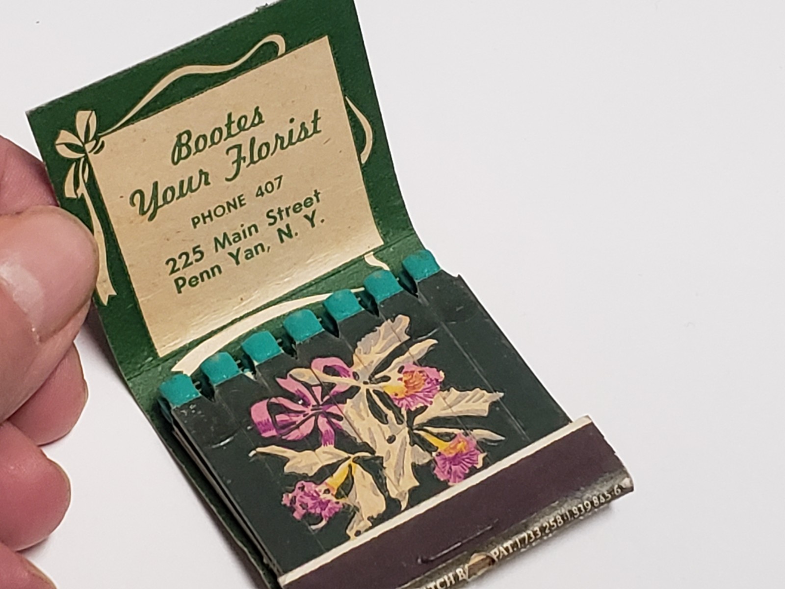 Vtg 1940s Feature Matchbook - BOOTES YOUR FLORIST, Penn Yan, NY - NEW Unstruck