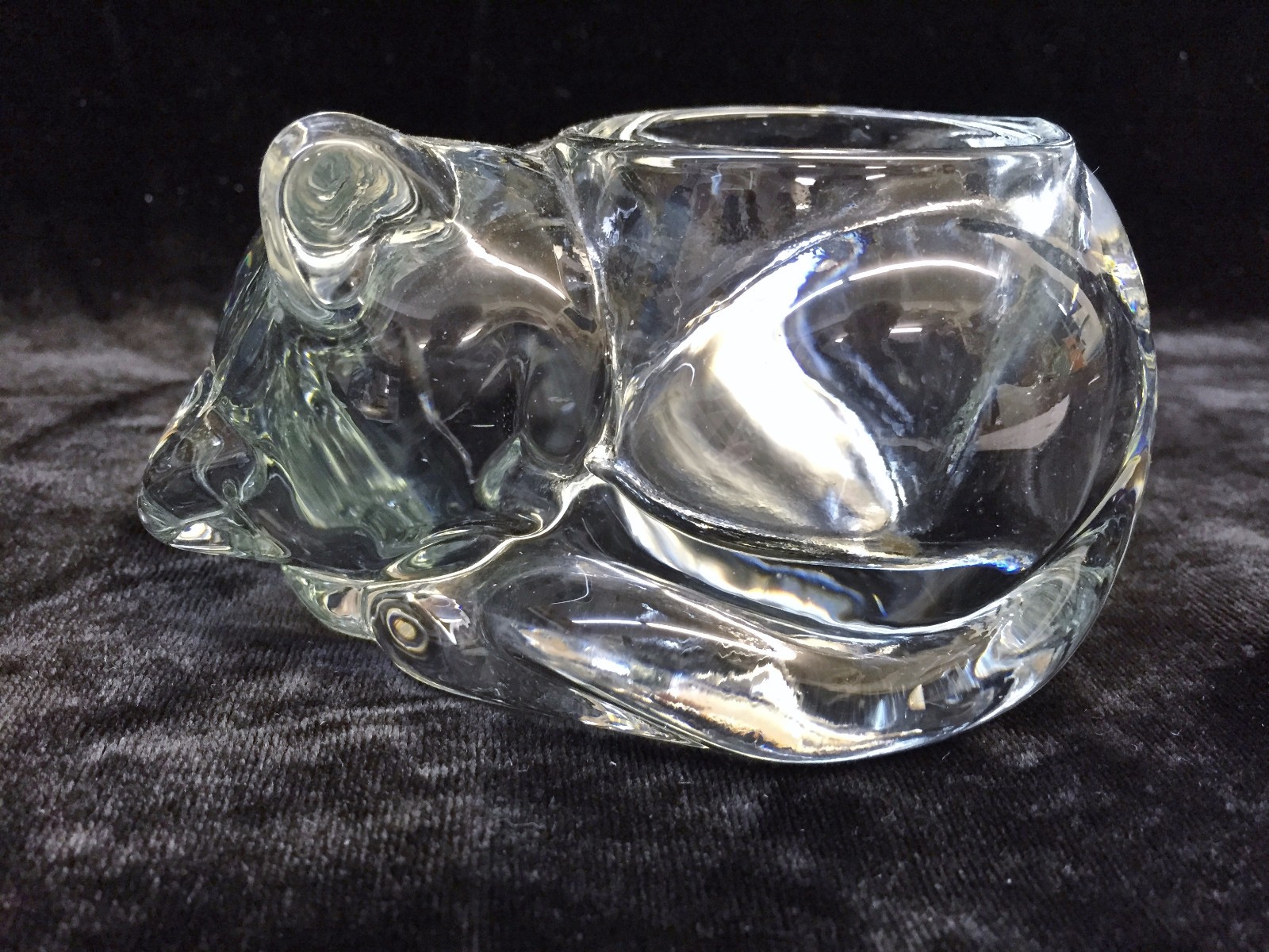 Clear Glass Sleeping Cat/Kitty Tea Light Votive Holder