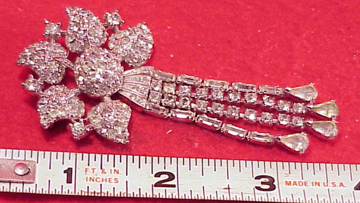 Vintage Penning Brooch  / Pendant Rhinestone Silver Tone 3 INCH LENGTH