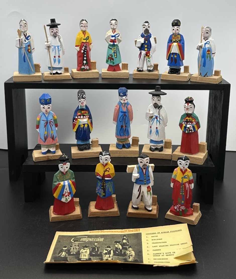 Compassion Handmade Korean Figurines Painted Set Of 16 Vintage with Paperwork