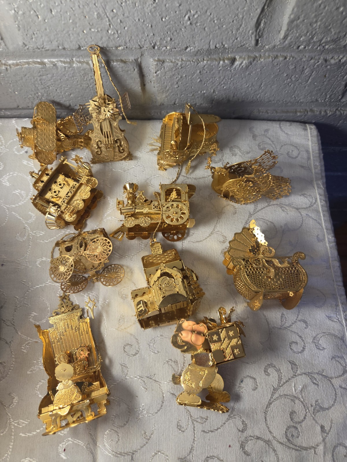 Vintage Danbury Mint Gold Plated Christmas Ornaments Lot of 11 - Intricate Metal