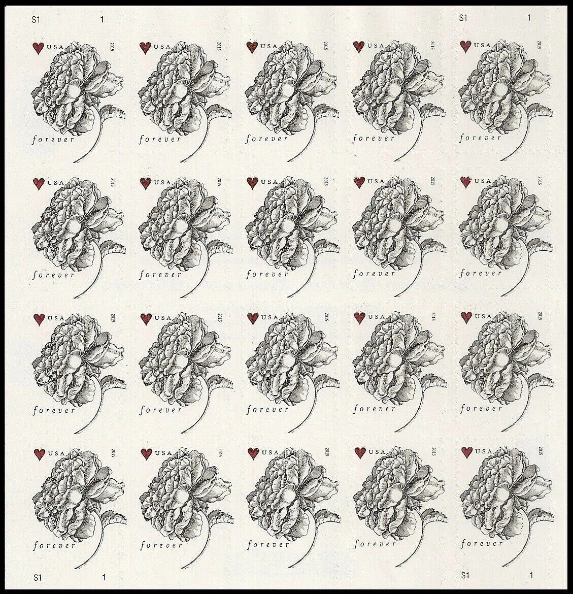 5 booklets Total 100 Pcs Vintage Rose Wedding Scott #4959 MNH