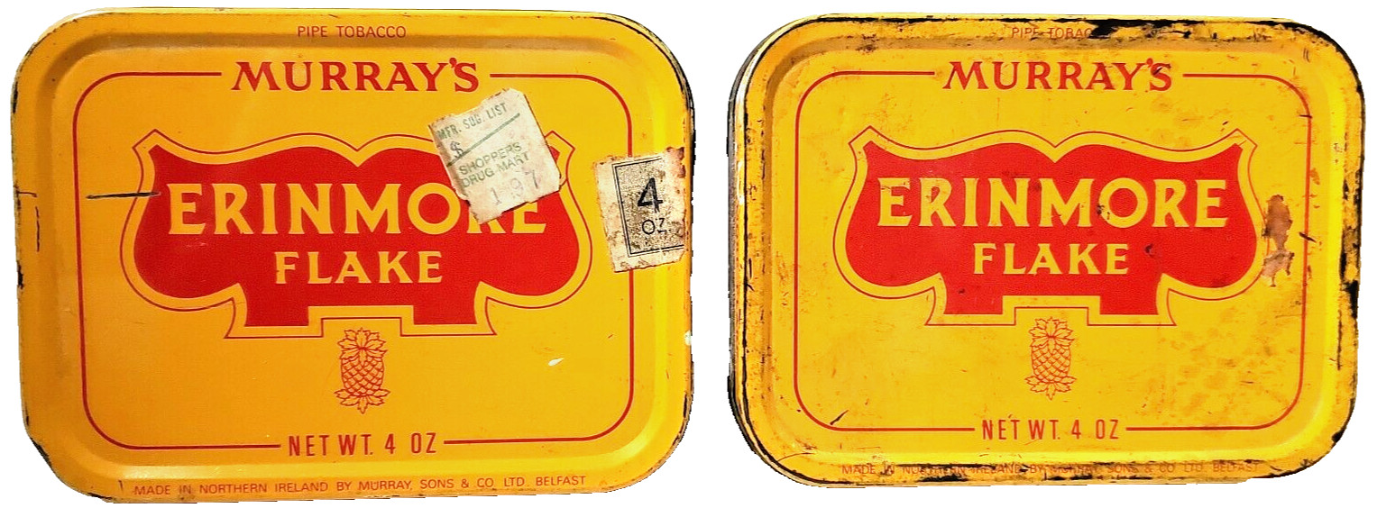 1970's Murray's Erinmore Flake Vintage Pipe Leaf Tins (Set of 2) Canada Duty Tag 1970's Murray's Erinmore Flake Vintage Pipe Leaf Tins (Set of 2) Canada Duty Tag