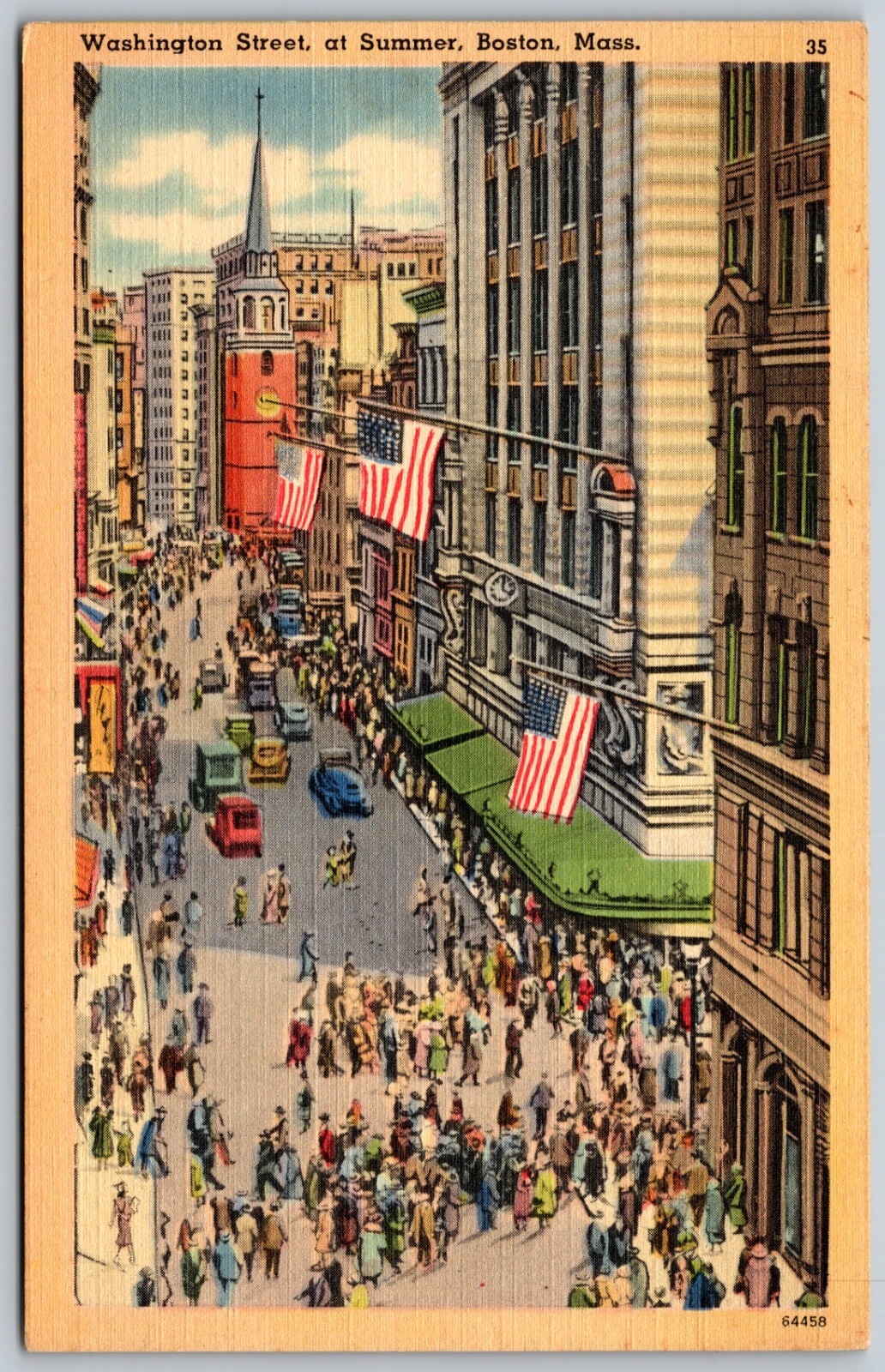 Busy Washington Street Scene Boston Massachusetts VINTAGE Postcard 4044