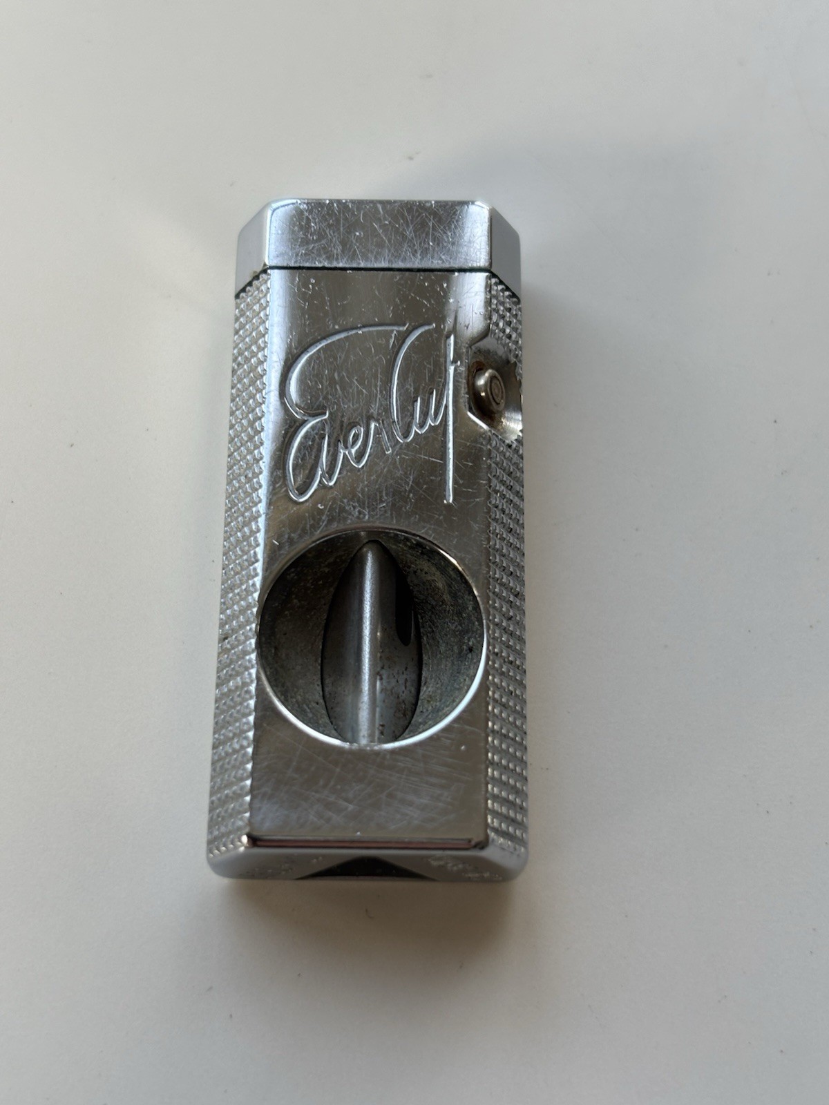 Vintage Ever Cut Cigar Cutter Guillotine Polished Chrome Swiss Made Tobacciana