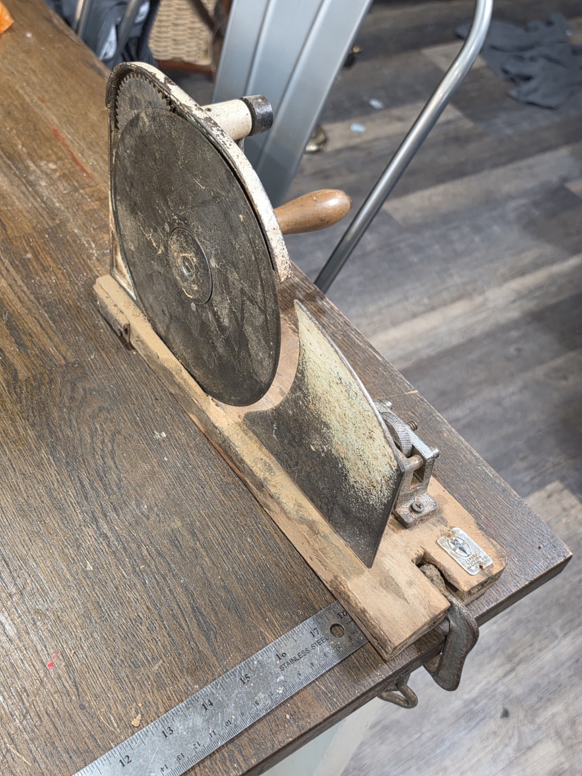 Title:Vintage General Slicing Machine Co Hand Crank Food Slicer Clamp Base...