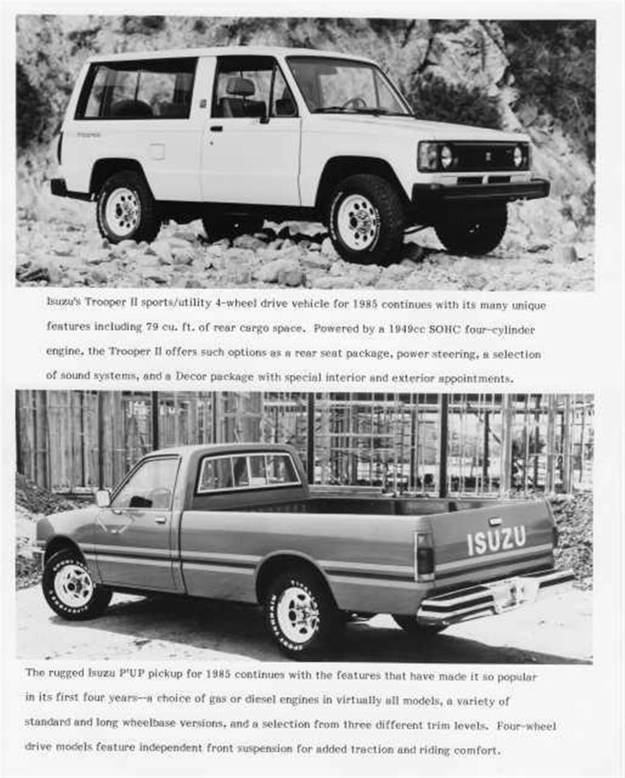 1985 Isuzu Trooper II and Pup Pickup Press Photo 0002