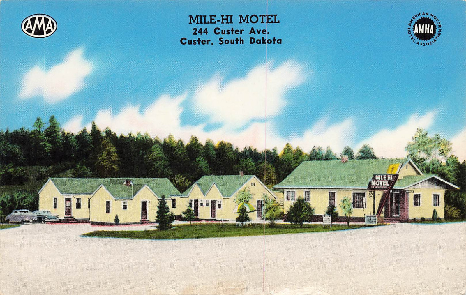 CUSTER SD MILE-HI MOTEL ROADSIDE POSTCARD 071923