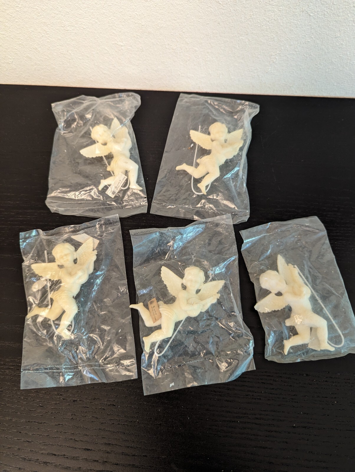 (5) Vtg Masco? Christmas Ivory Angel w/ Harp Wire Ornaments Floral Hong Kong