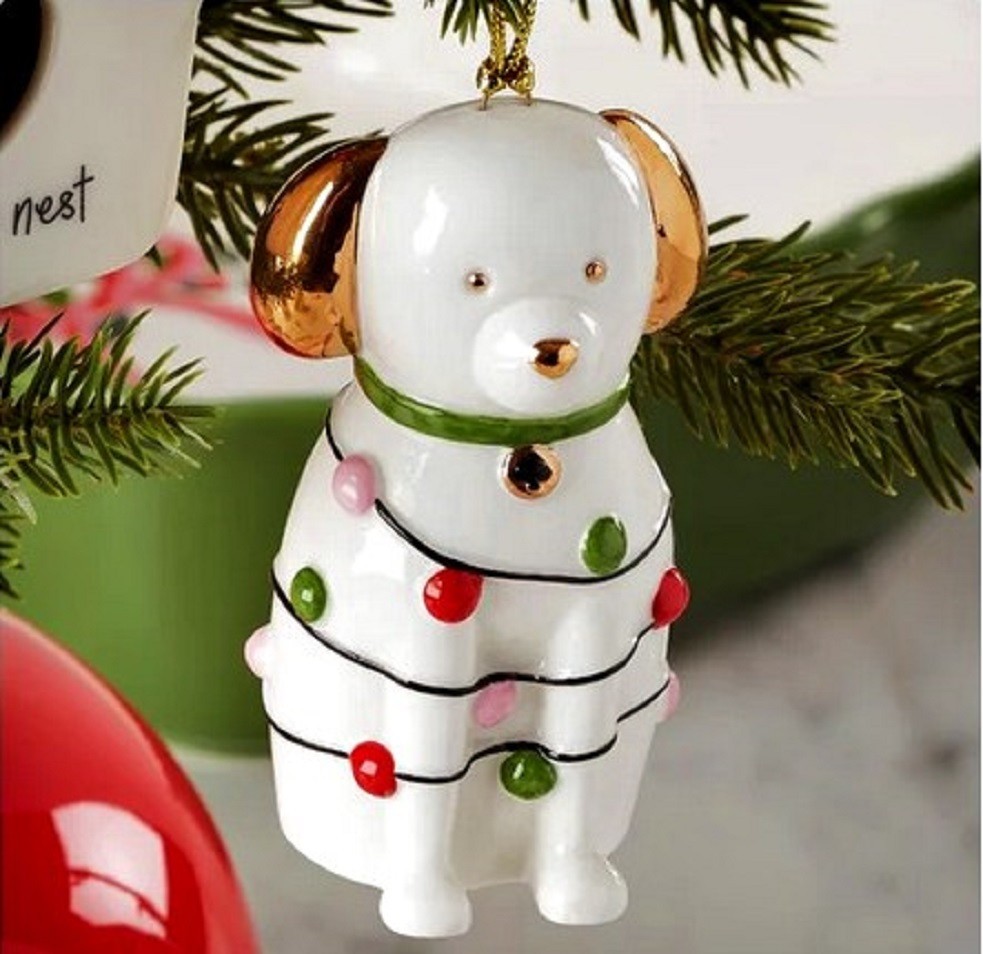 Lenox Kate Spade BE JOLLY Dog Ornament 2025 Xmas Porcelain 24k Gold NEW Boxed