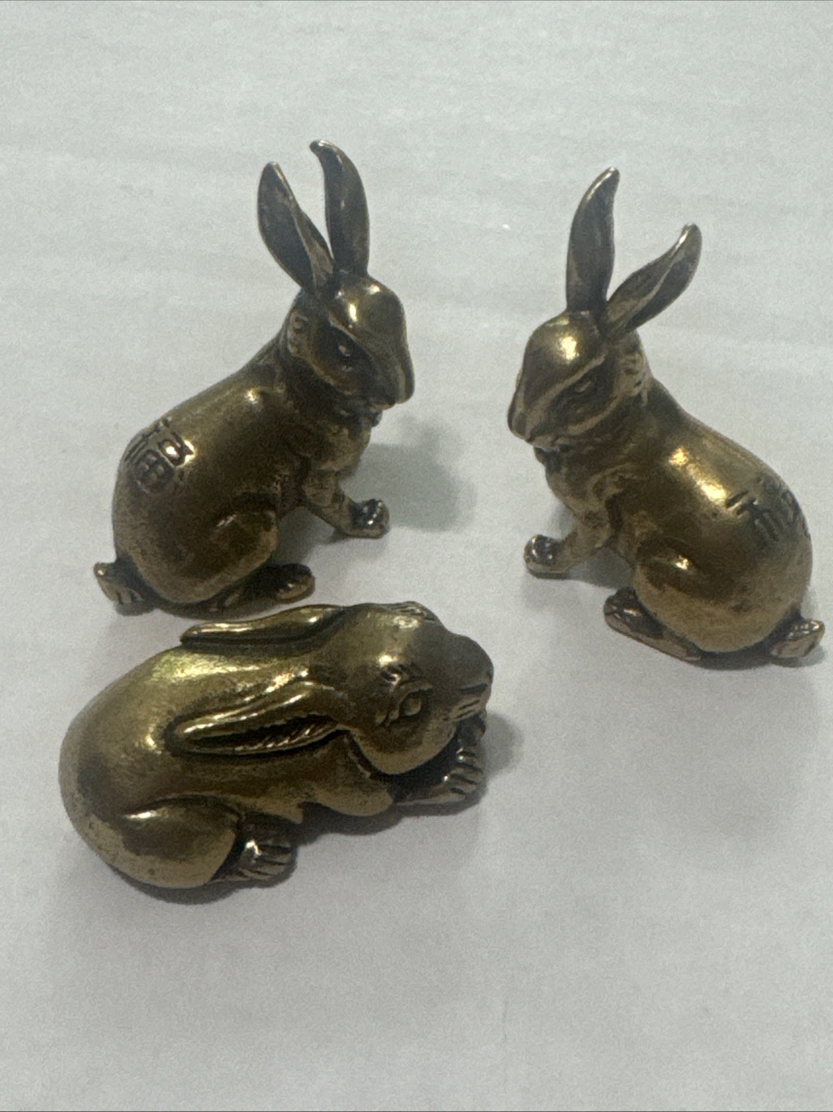 Set Of 3 Brass Bunny Figurines, Rabbits, Lucky Rabbits Decor Paper Weight