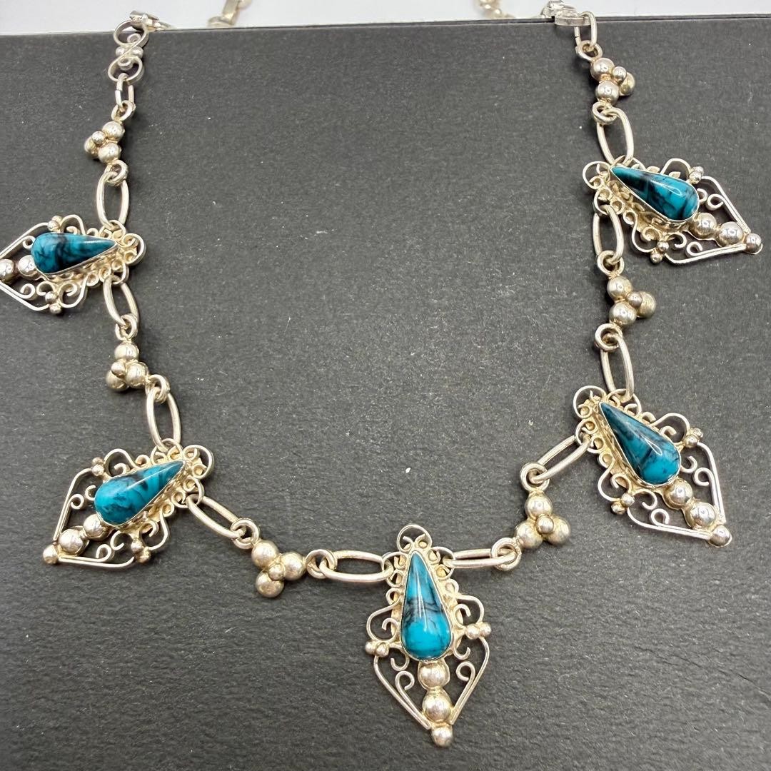 Navajo 5 Row Turquoise Necklace Sterling Silver Native American Jewelry