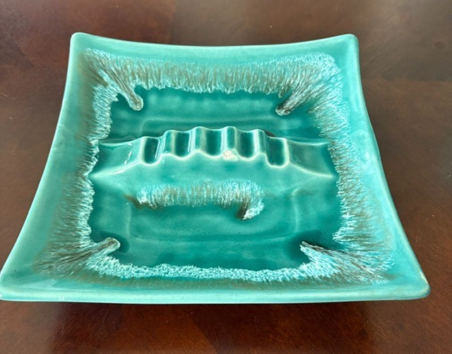 Vintage Teal Blue Mid Century Large Square Ashtray - Made In The USA Vintage Teal Blue Mid Century Large Square Ashtray - Made In The USA