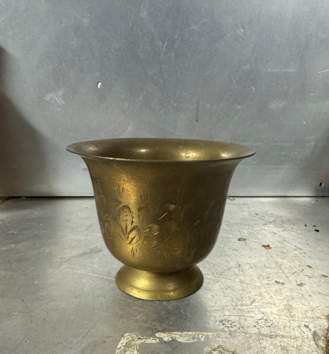 Vintage Etched Brass Footed Bowl
