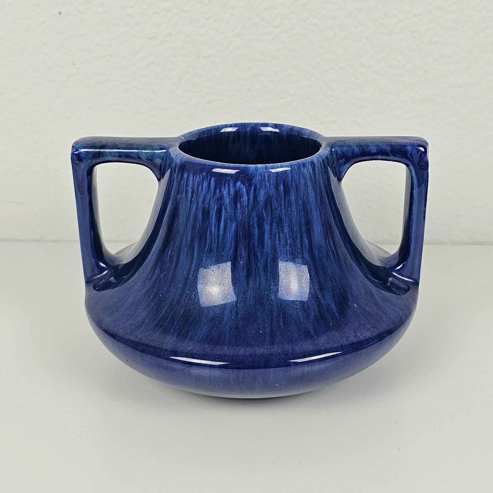 Vtg Haeger Blue Drip Glaze Miniature Vase Double Handle Arts Crafts 3.5\