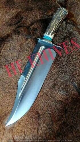 HF KNIVES CUSTOM HANDMADE CARBON STEEL HUNTING BOWIE KNIFE WITH STAG HORN HANDLE