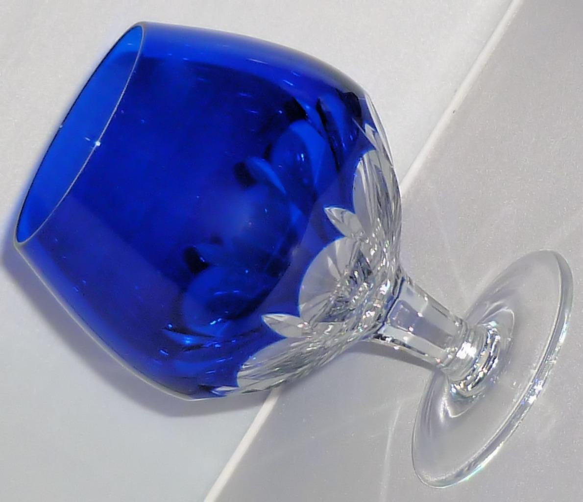 BEAUTIFUL RETRO CRYSTAL COBALT BLUE BRANDY SNIFTER GLASS DRINKING GLASS 15cm H