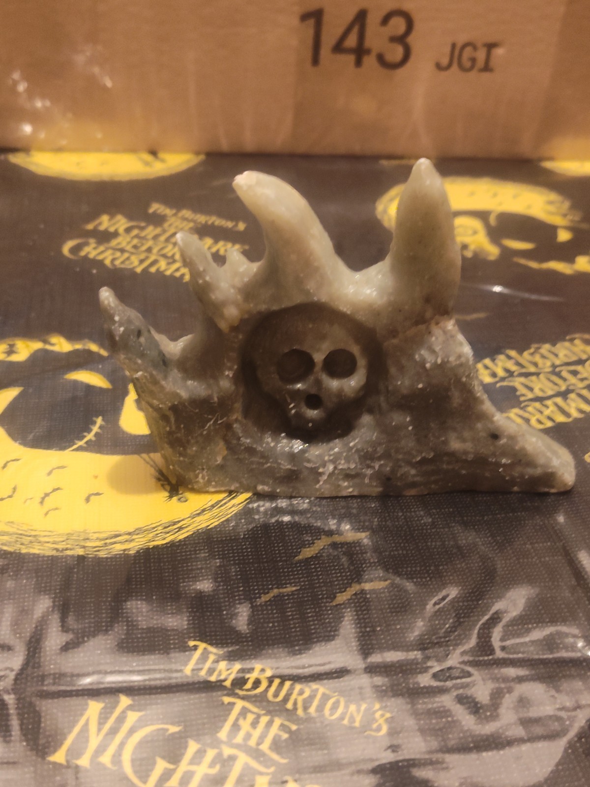 Hand Carved Moss Agate Crystal Crown Skull Sculpture - Signed Artist Piece MD