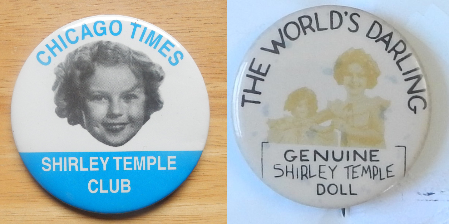 Vintage Set of Two Shirley Temple The World\'s Darling Pinback Buttons