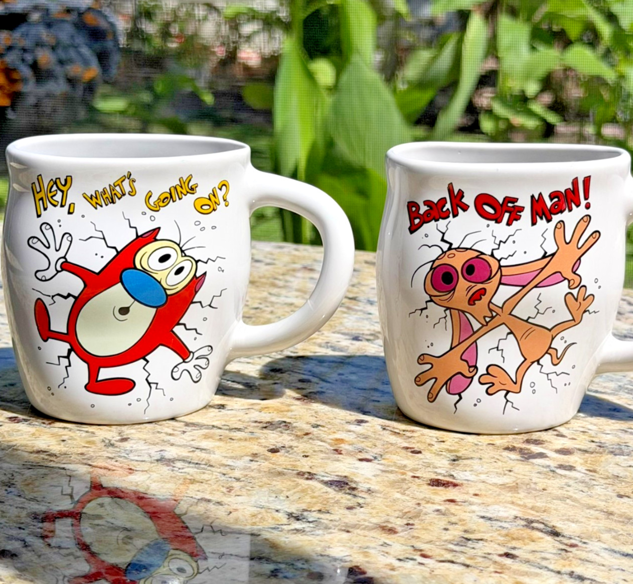 Ren & Stimpy Smashed Mugs Dakin 1992 – “Back Off Man” & “Hey What’s Up” Set of 2