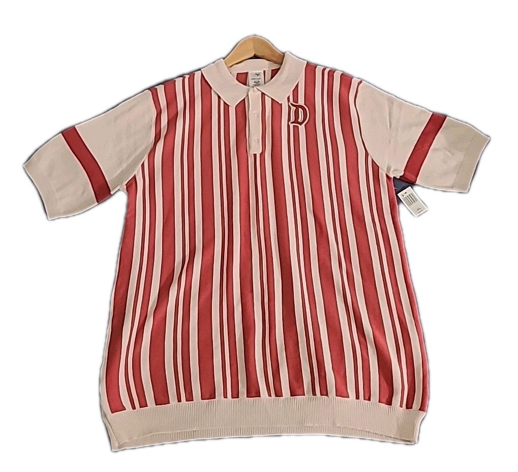 Disneyland Disney Parks Dapper Dan Red Striped Knit Polo Shirt Large (MSRP $78)