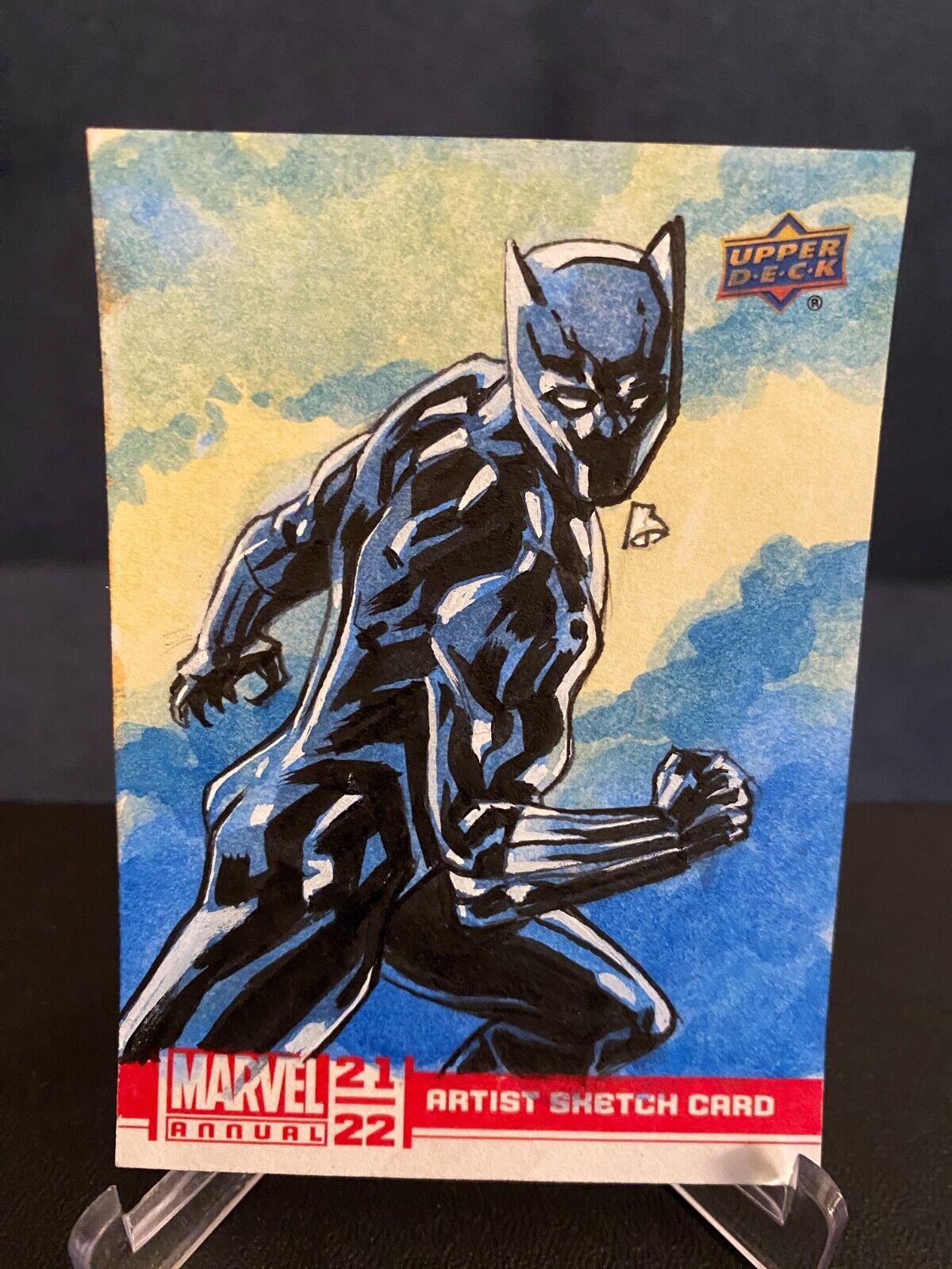 2021 UD Marvel Annual Sketch 1/1 Black Panther by Leon Braojos Auto Sketch