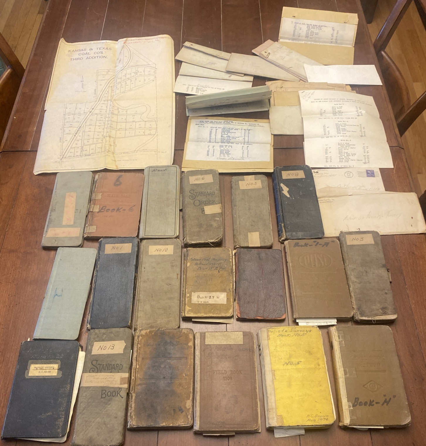 BIG Antique Lot 19 Ledgers Coal Mining Surveys SE Kansas MO 1913-1970 & 1906 RR