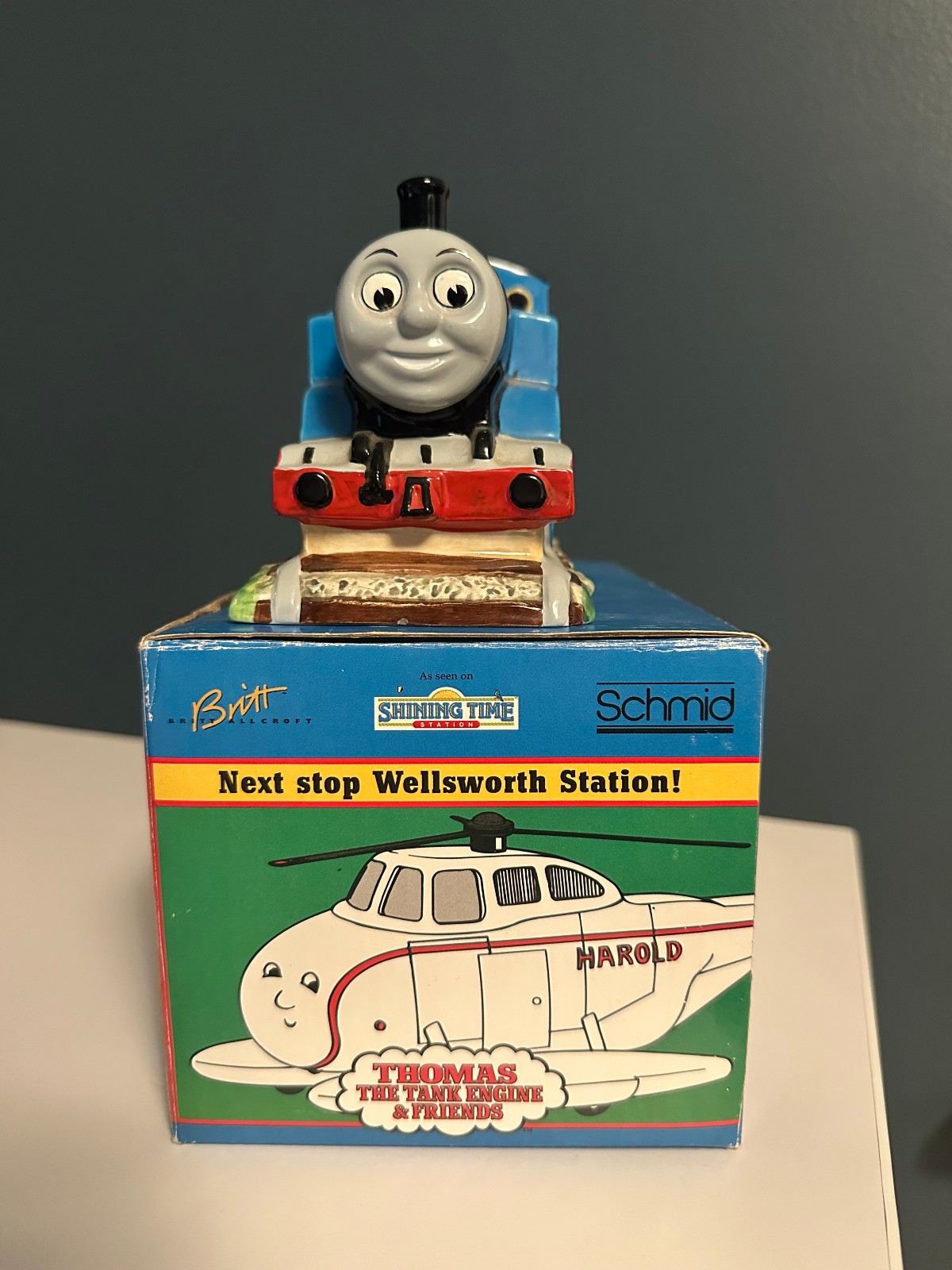 Schmid Ceramic Music Box Thomas The Tank Engine 1994 Engine 1 w/ Conductor WORKS