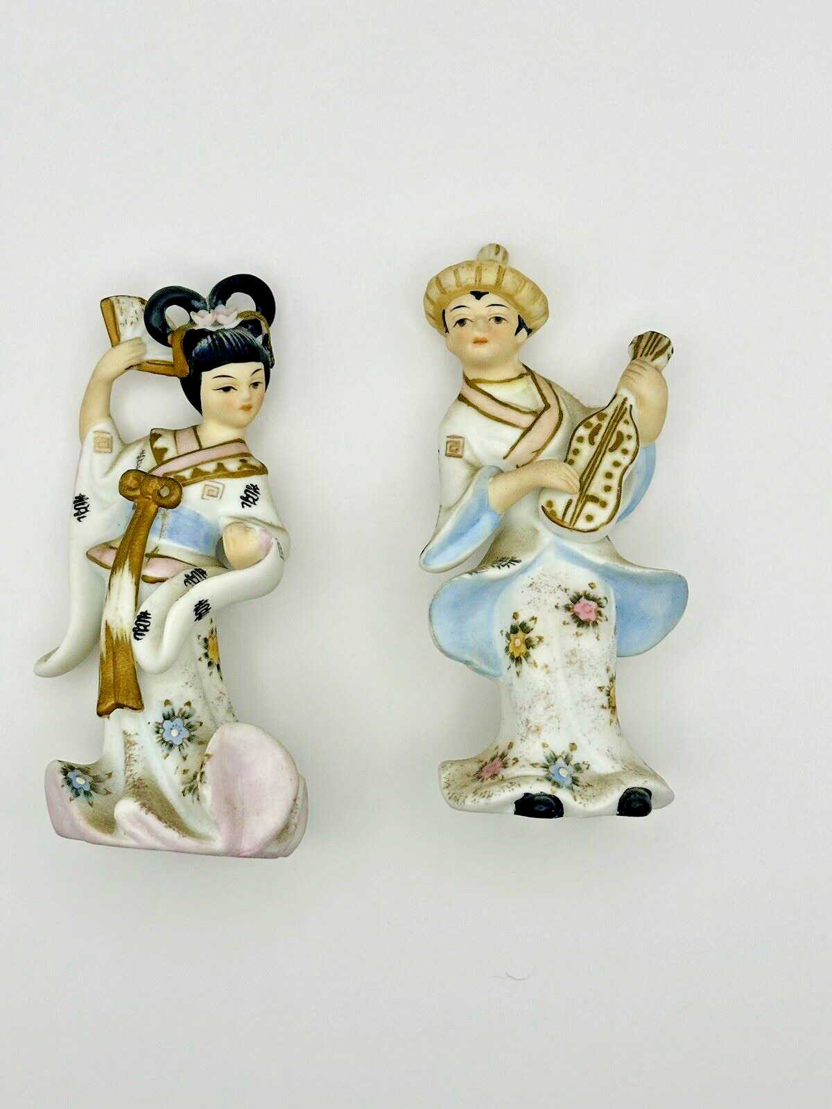 Vintage Japanese Porcelain Figurine Geisha And Musician Lefton Rare Set 4.5”