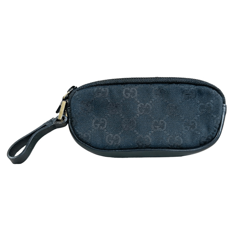 Gucci Black Canvas Leather Wristlet Accessory Cosmetic Pouch