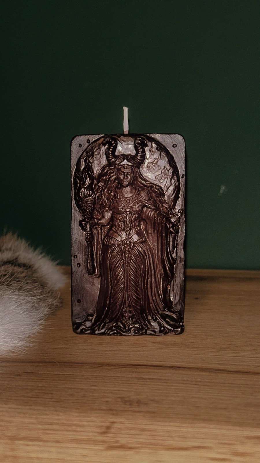 Wild Witch Woman Goddess Beeswax Pillar Candle - Handcrafted Samhain Halloween