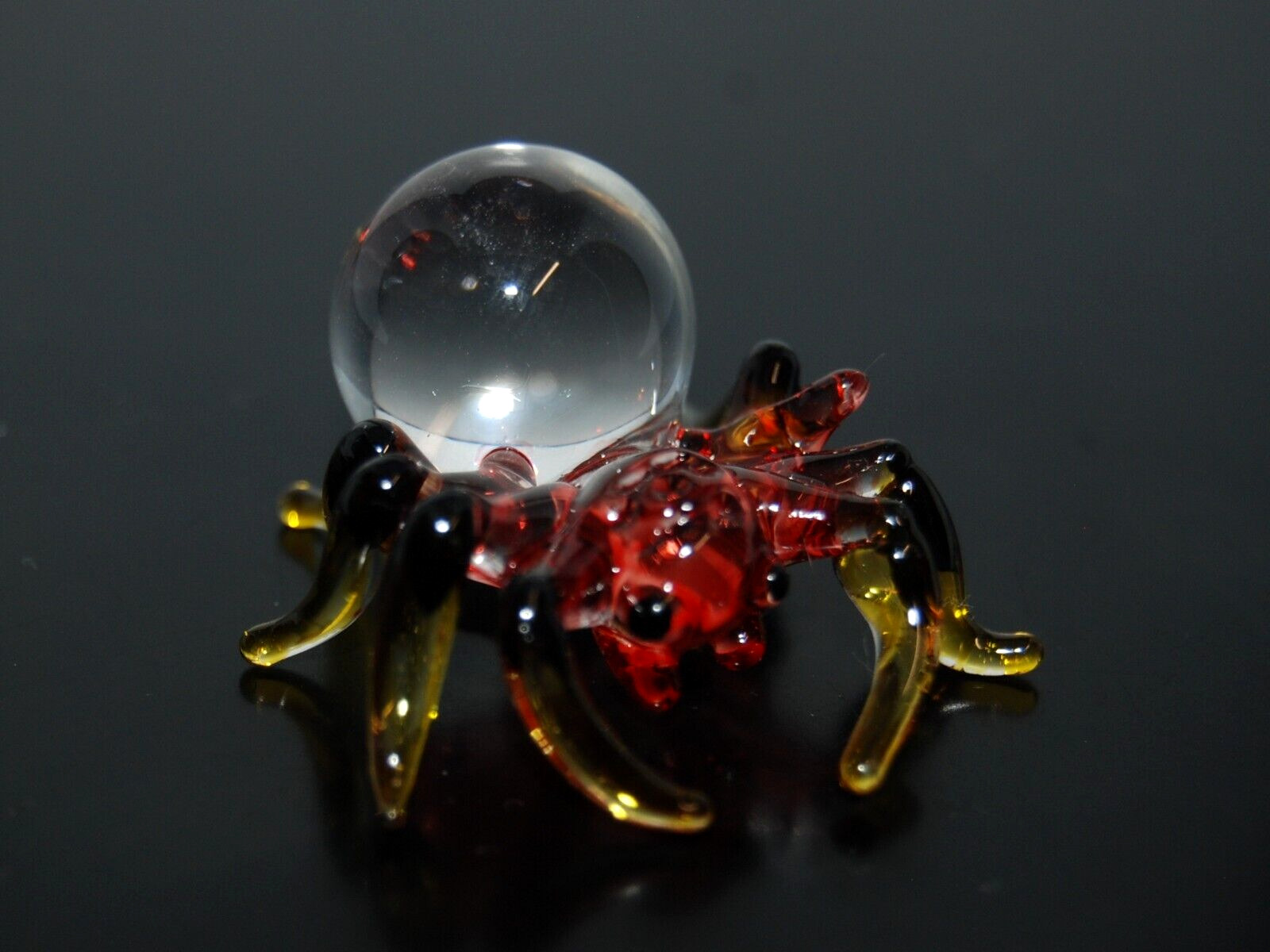 Glass Spider Miniature Scary Hand Blown Collectible Small Red-Black Yellow LT1