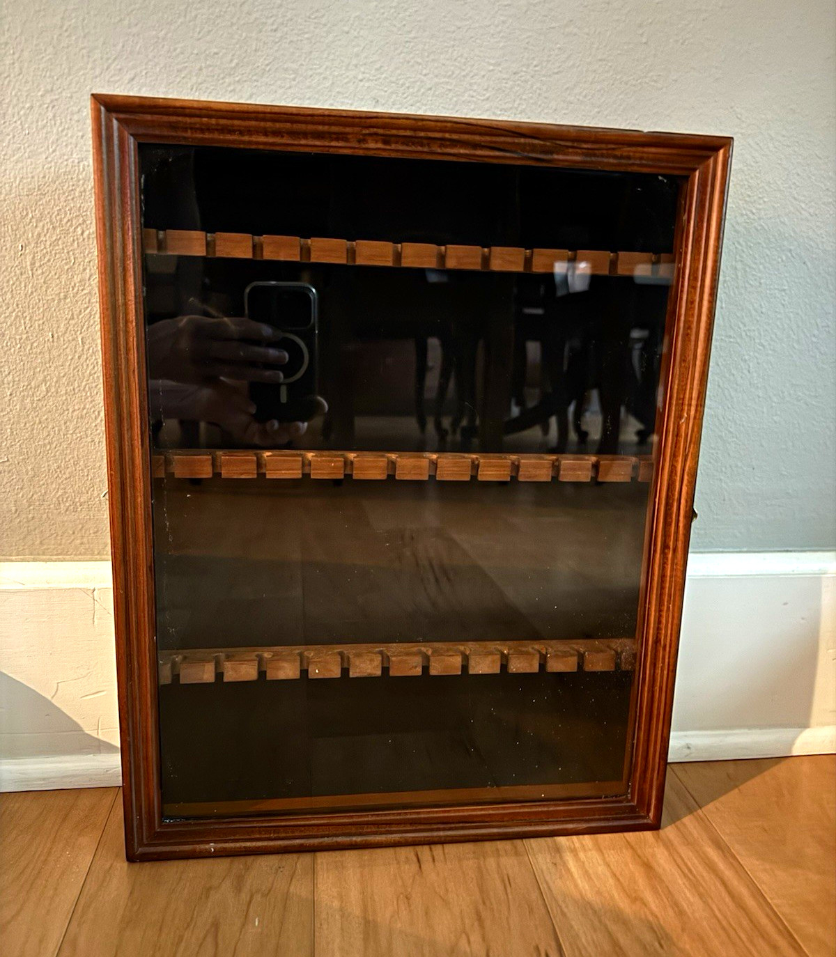 SMC Wall Mounted Wood Display Rack, Glass Front, 36 slots