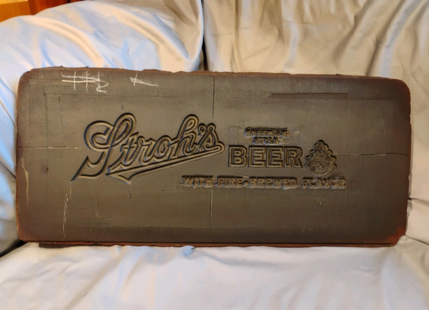 Vintage Stroh\'s Bohemian Style Beer Wooden Letterpress Printing Plate Breweriana