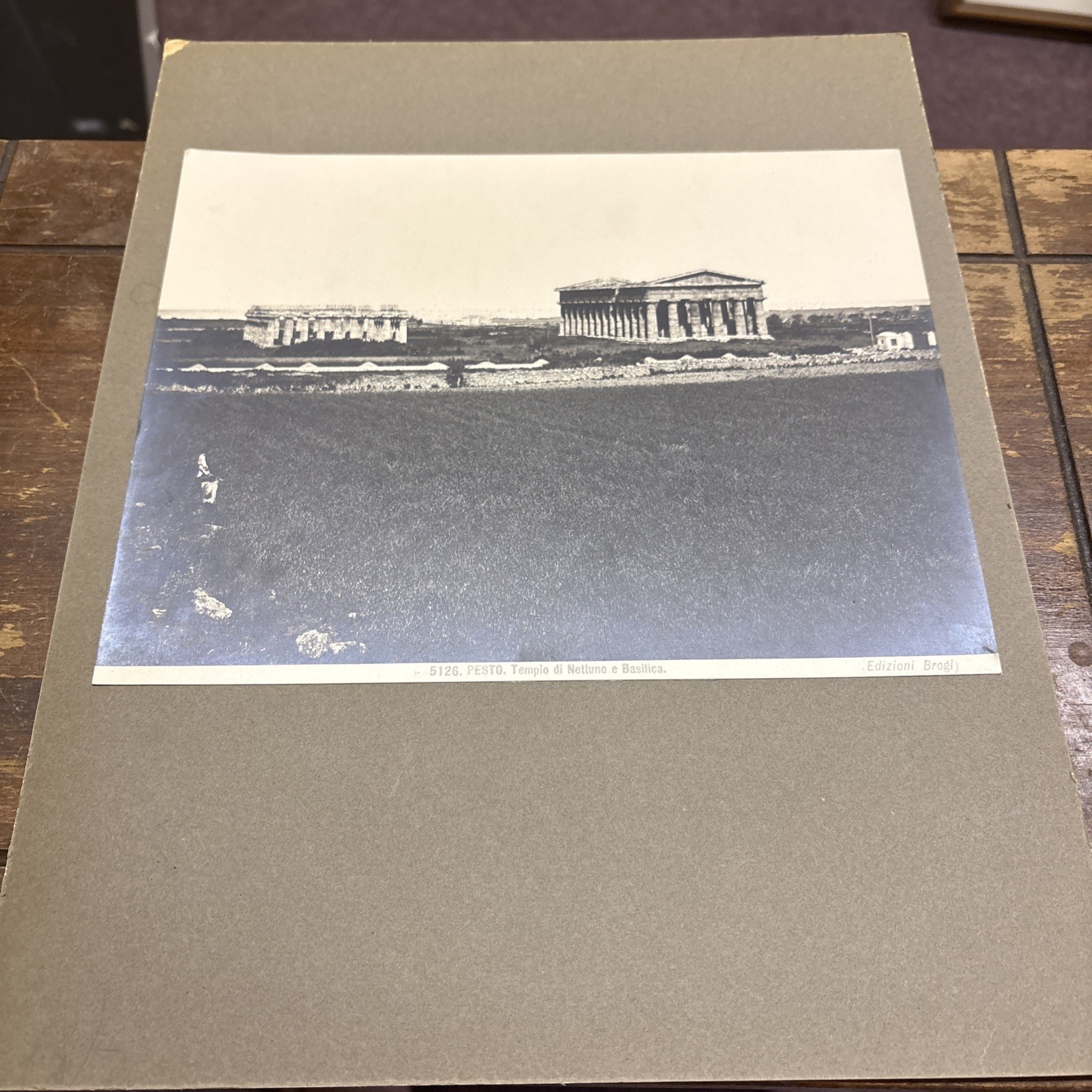Basilica Temple of Poseidon Paestum Greek Architecture Mounted VTG Photo Italy
