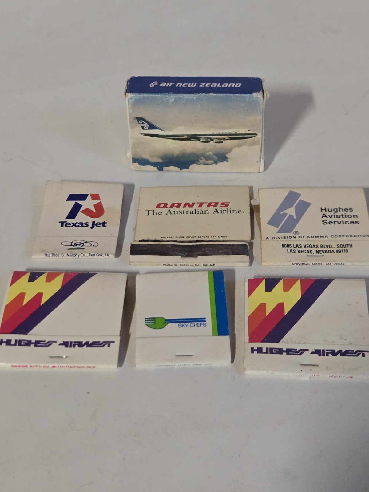 Vintage Airline Match Books Hughes Air West Qantas Texas Jet  lot of 6 + Cards