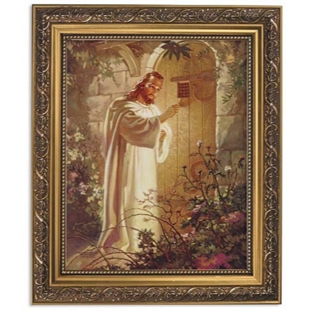 Christ at Heart\'s Door Framed Print Under Glass W/ Gold Finish Frame, 12.5\