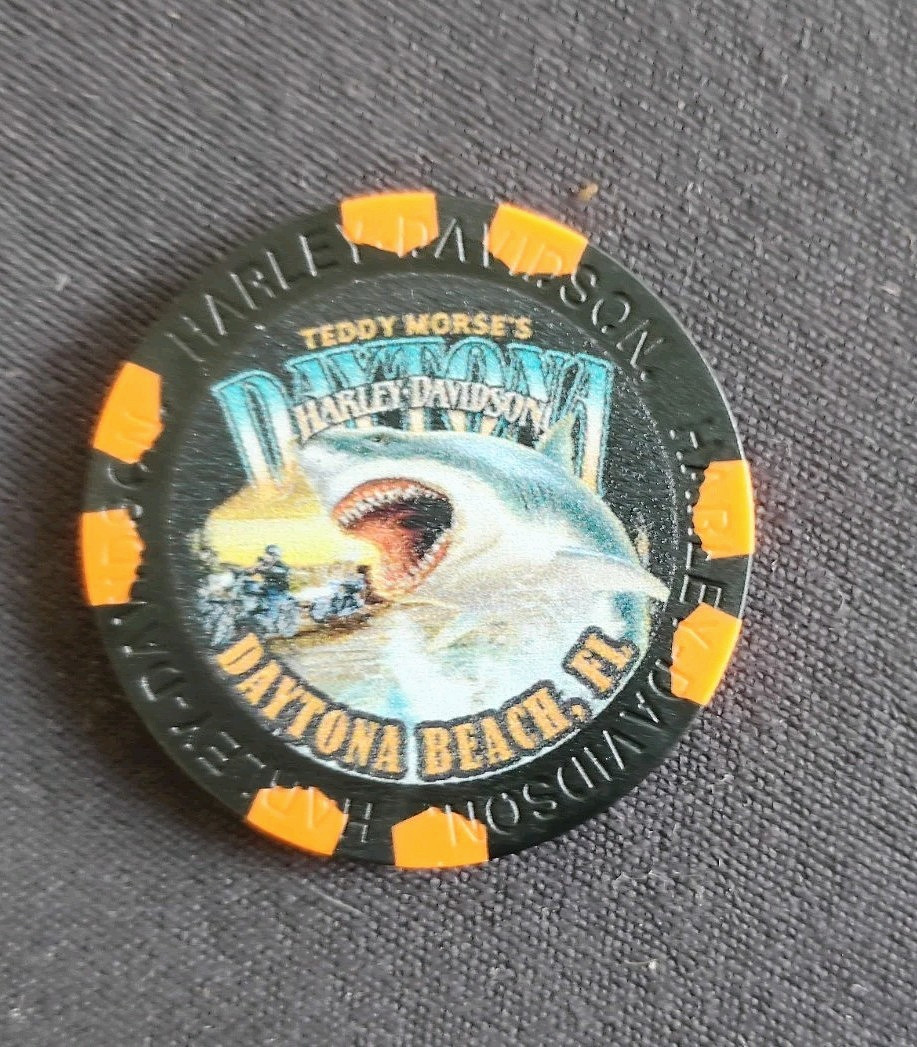 Harley Davidson Daytona Beach Poker Chip New Teddy Mores's Shark Logo