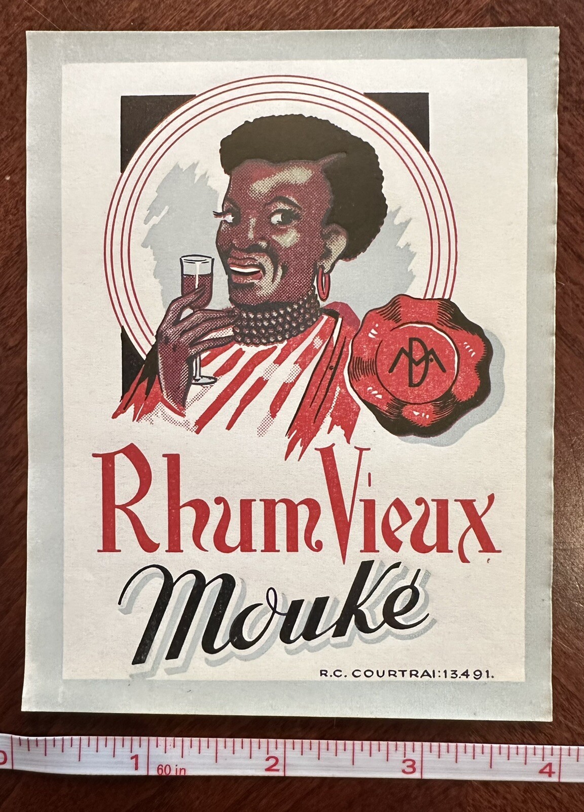 Rhum Vieux Mouke Rum Liquor NOS Label Black Americana Rhum Vieux Mouke Rum Liquor NOS Label Black Americana