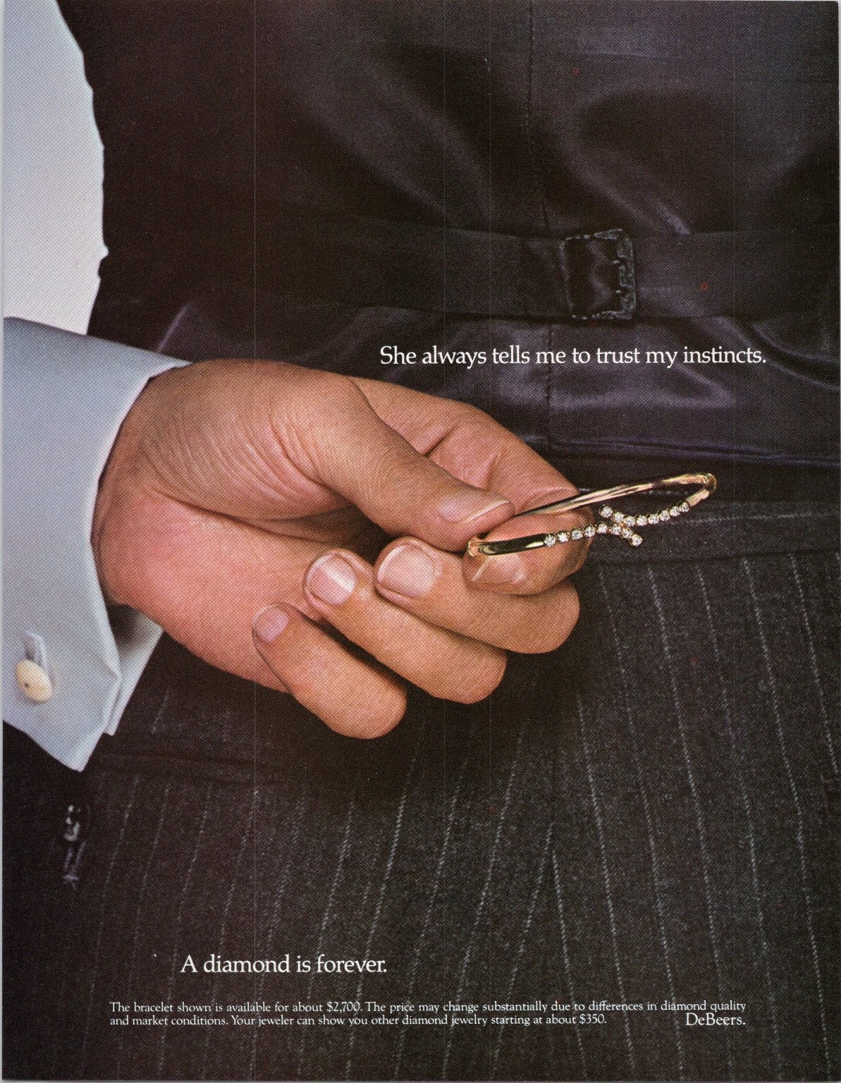 DeBeers 1980 Original Diamond Bracelet Print Ad A Diamond Is Forever
