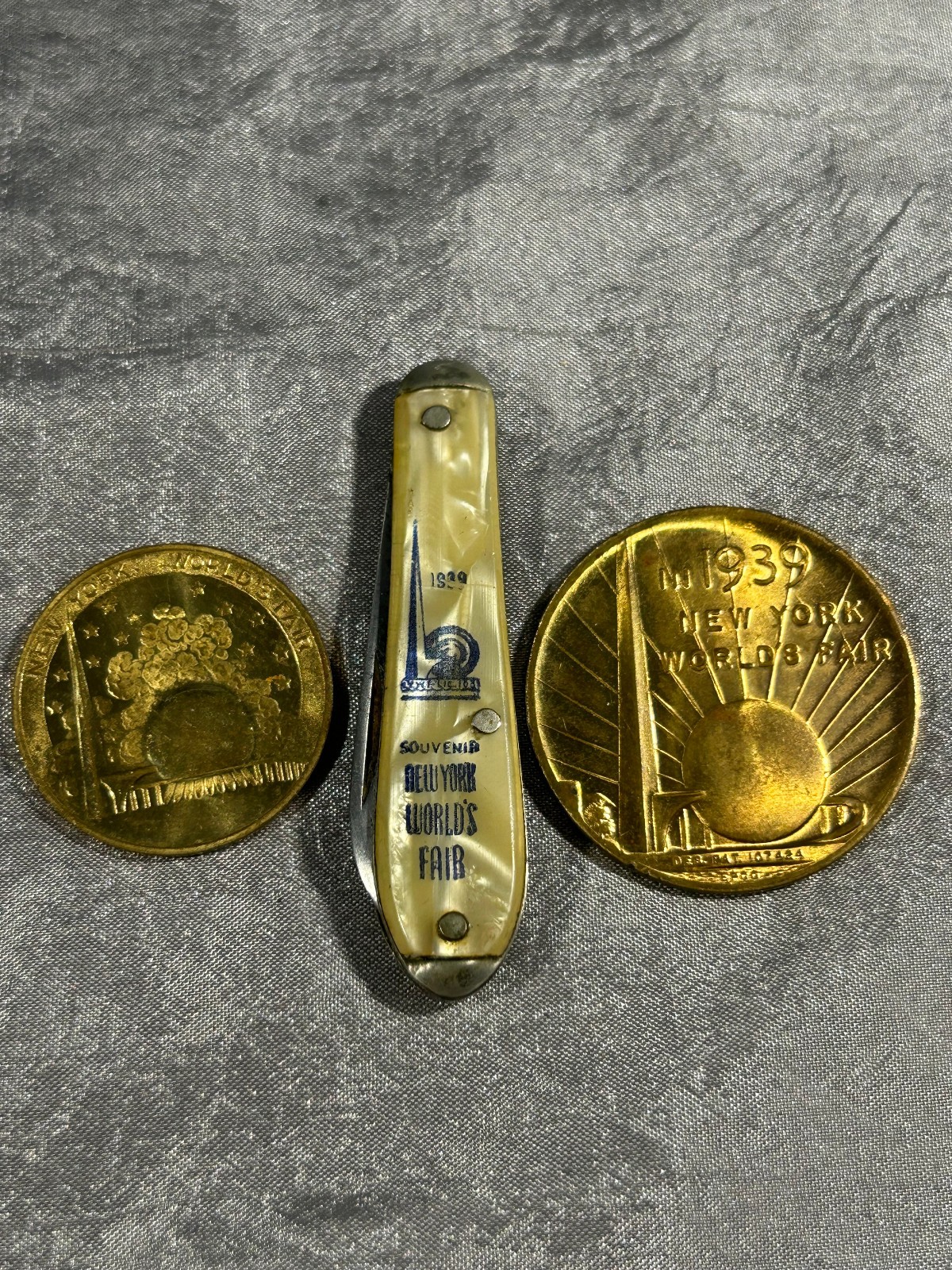 3-VINTAGE 1929 WORLD\'S FAIR MINI POCKETKNIFE-G. WASHINGTON\'S INNAUG. -MEDICINE +