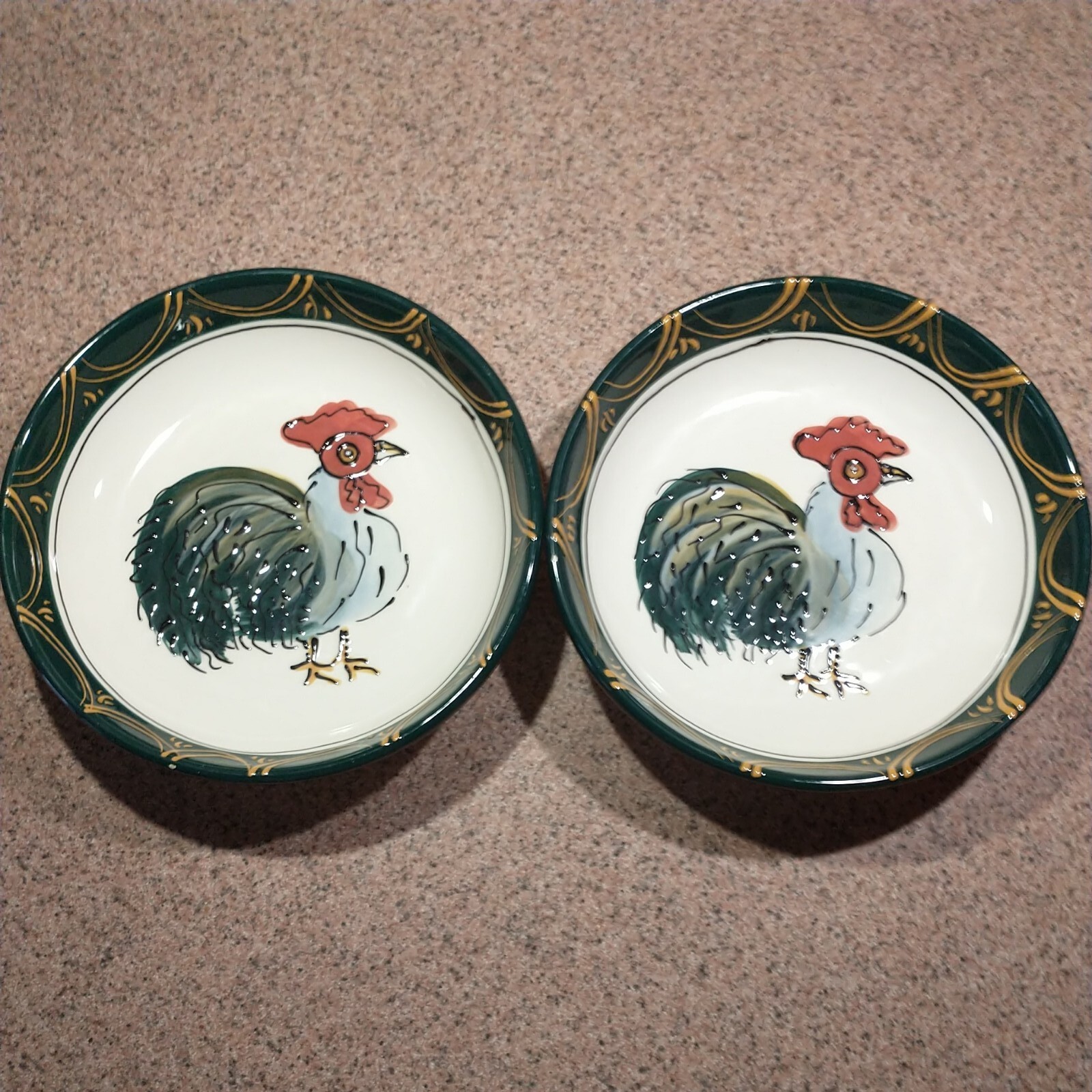 Vtg Ceramic TableArts Pair Of Bowls Rooster Primitive Farmhouse Hand painted...