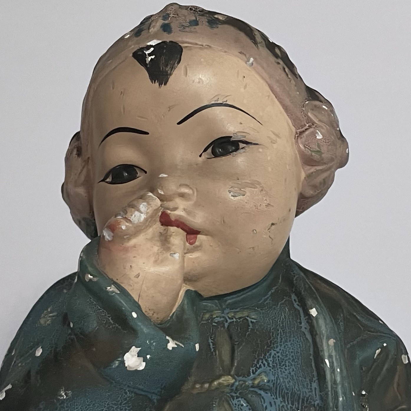 FLORENCE ART 1930s Chalkware Bust / ASIAN CHILD Sucking Thumb / Some PAINT LOSS