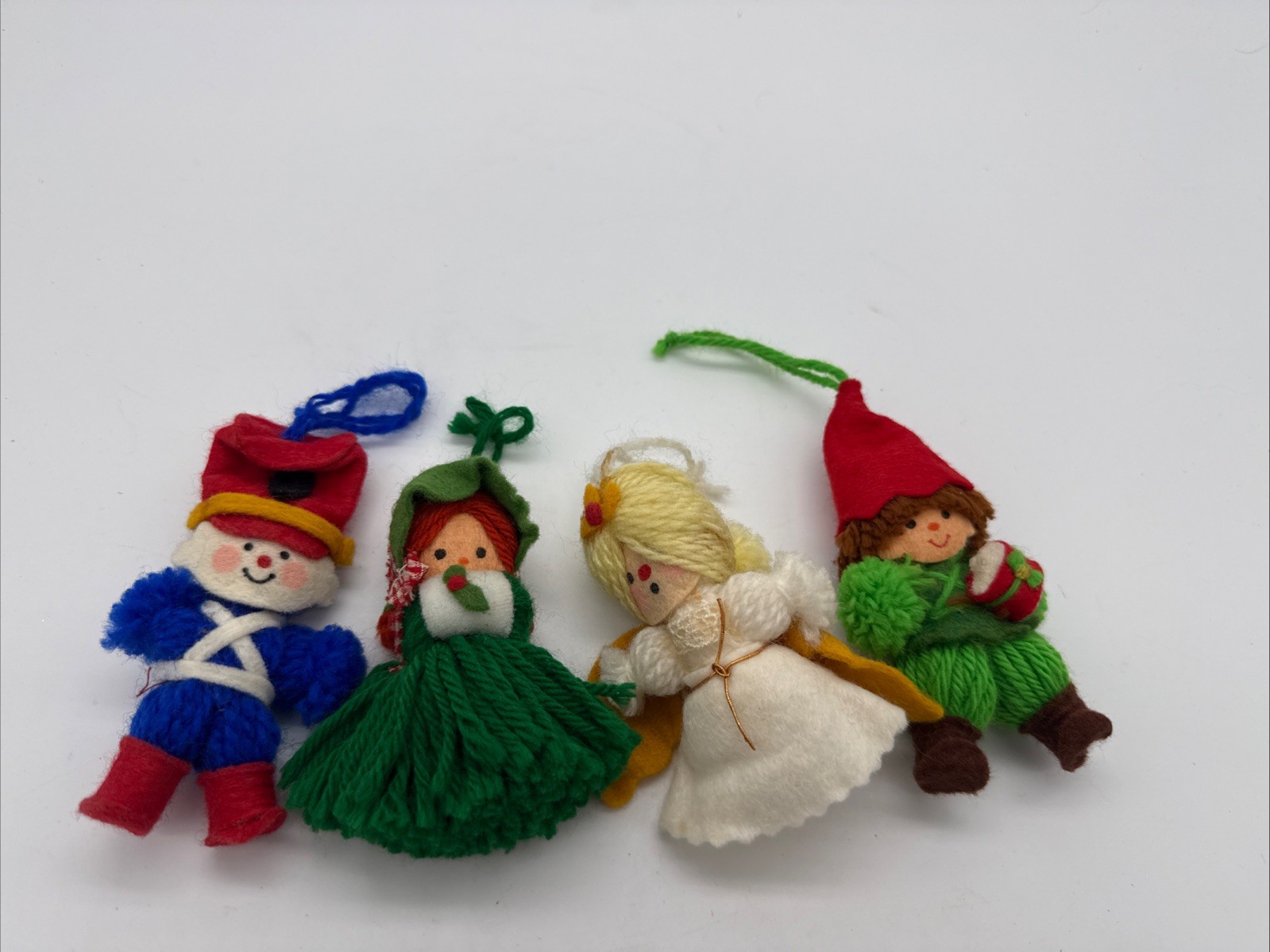 Vintage 1974 Hallmark Yarn and Felt Christmas Ornaments, Set Of 4