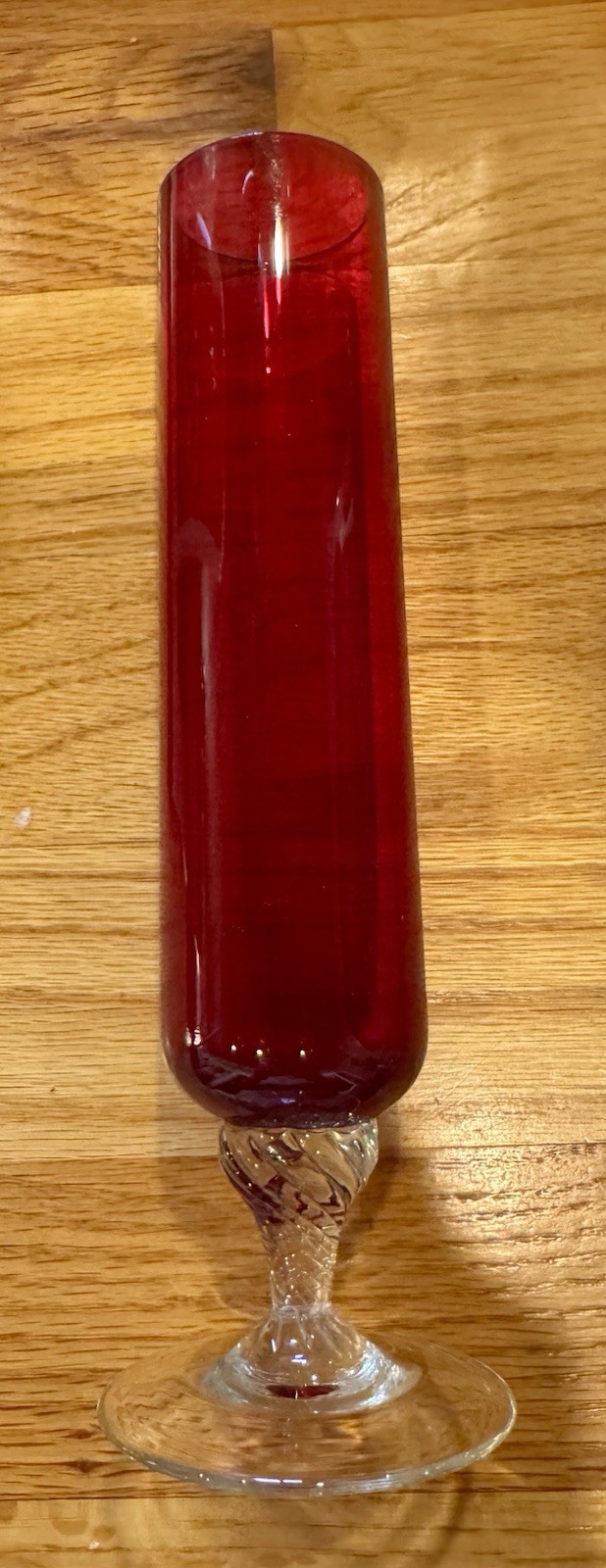 Tall Ruby Red Hand blown Twisted 8” Vase