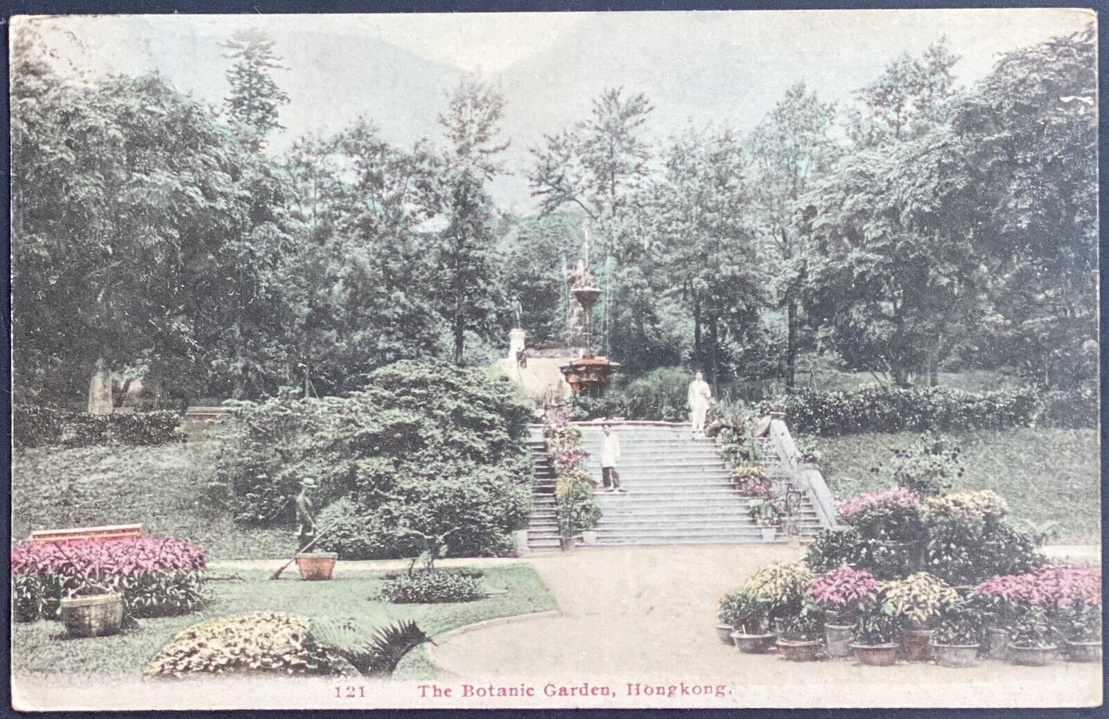  The Botanic Garden, Hong Kong (Hongkong) RPPC Colored Postcard Dated 1922